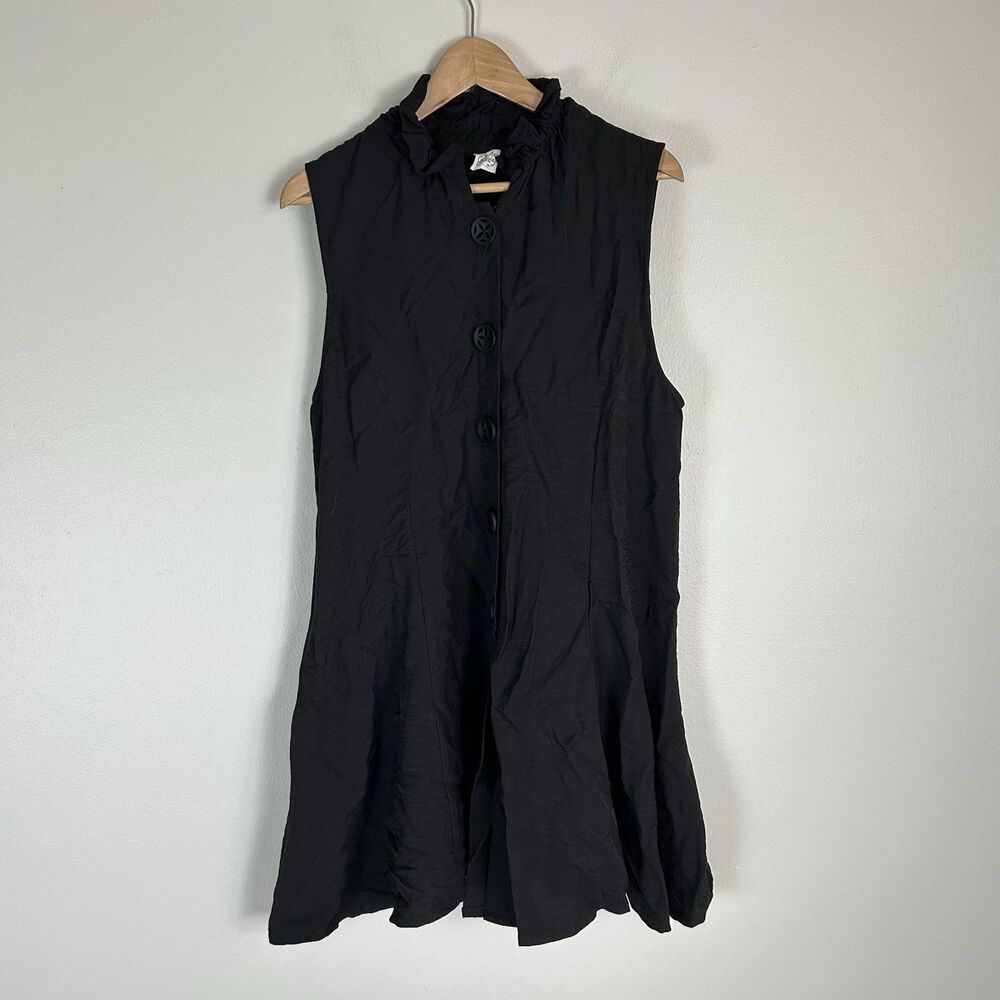 ET'LOIS USA Black Beth Tunic Top Art To Wear Lagenlook Size M Wire Collar